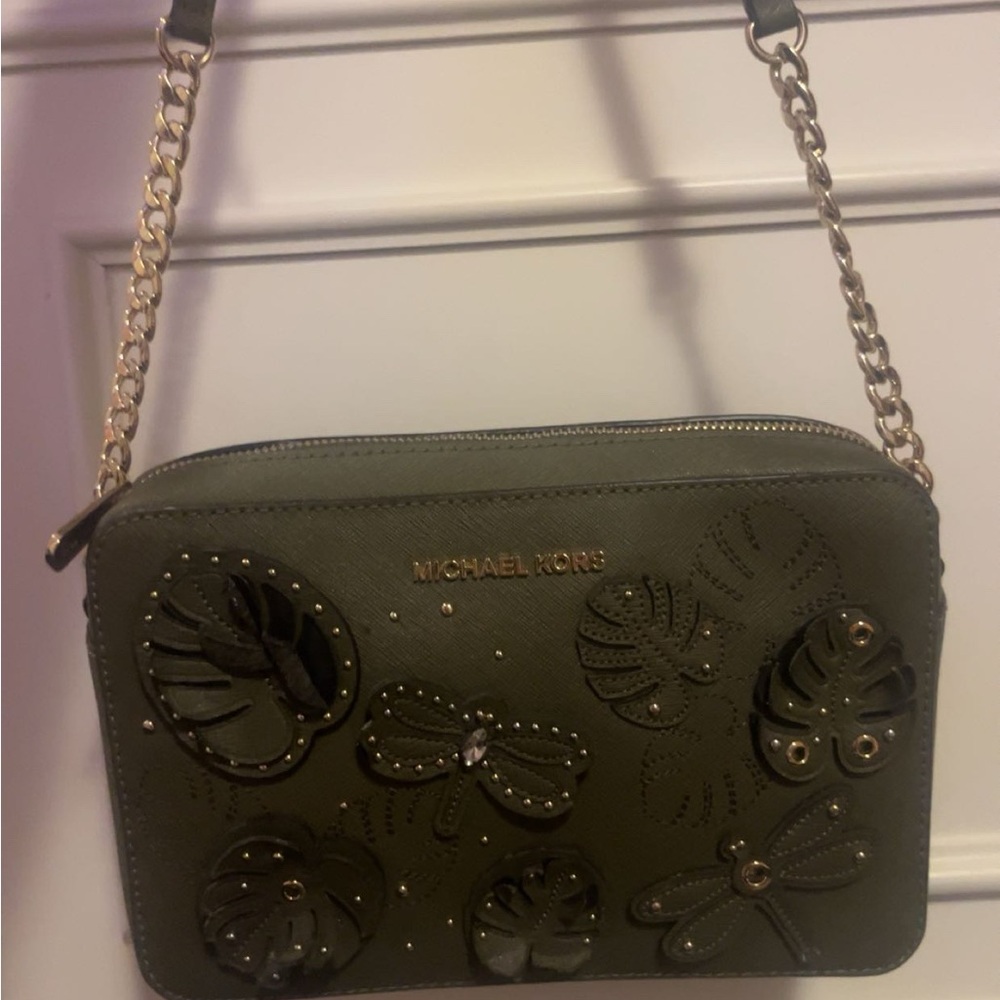 Michael Kors Green Crossbody Bag with Floral Accents